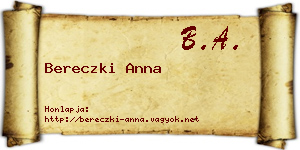 Bereczki Anna névjegykártya